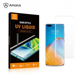 AMORUS Tempered Glass 3D Full Cover [UV Light Irradiation] for Huawei P40 Pro-clear