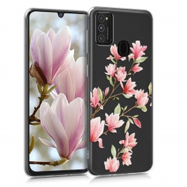 KW Mobile Θήκη Σιλικόνης Samsung Galaxy M21 - Magnolias Light Pink / White / Transparent (52201.02)