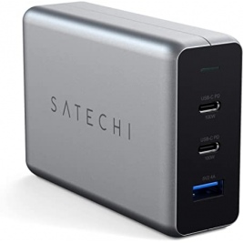 Satechi Compact Dual GaN Φορτιστής Ταξιδιού 100W - Με x1 USB-A / x2 USB Type-C - Space Grey (ST-TC100GM-EU)