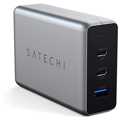 Satechi Compact Dual GaN Φορτιστής Ταξιδιού 100W - Με x1 USB-A / x2 USB Type-C - Space Grey (ST-TC100GM-EU)