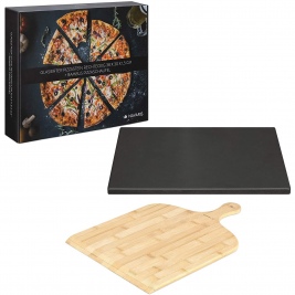 Navaris XL Pizza Stone - Σετ Τετράγωνη Πέτρινη Πλάκα Ψησίματος Πίτσας & Φτυάρι Πί