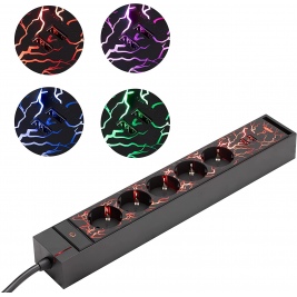 Navaris LED Power Strip - Gaming LED Πολύπριζο με 5 Υποδοχές και 2 x USB-A - Black (53268.01.01)