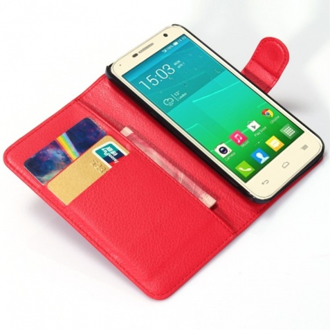 Θήκη Alcatel One Touch idol2 Leather Wallet / Stand - Red