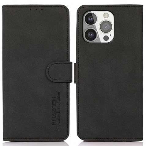 Θήκη iPhone 13 Pro 6.1" KHAZNEH Smooth Leather Wallet-black