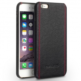 Θήκη iPhone 6Plus/ 6sPlus leather case QIALINO Taiga leather pattern -black red