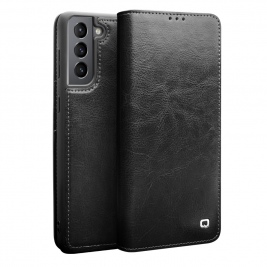 Θήκη Samsung Galaxy S21 genuine QIALINO Classic Leather Wallet Case-Black