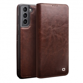 Θήκη Samsung Galaxy S21 genuine QIALINO Classic Leather Wallet Case-Brown