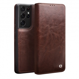 Θήκη Samsung Galaxy S21 ultra genuine QIALINO Classic Leather Wallet Case-Brown