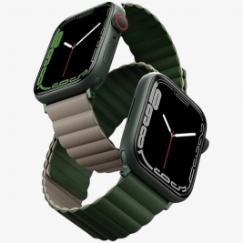 Uniq Revix Μαγνητικό Λουράκι Premium Σιλικόνης Apple Watch SE/7/6/5/4/3 (45/44/42mm) - Green / Taupe (U