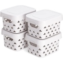 Navaris Small Storage Baskets - Σετ 4 Κουτιά Αποθήκευσης με Καπάκια - 22 x 17,5 x 13 cm - Grey (55429.01)