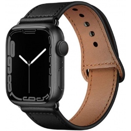 Tech-Protect Δερμάτινο Λουράκι Leatherfit - Apple Watch SE/7/6/5/4/3 (45/44/42mm) - Black (0795787713709)