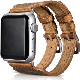 iCarer Double Buckle Cuff Watch Band - Δερμάτινο Λουράκι Apple Watch SE/7/6/5/4/3 (41/40/38mm) - Brown (RIW113)