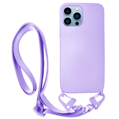 Vivid Silicone Strap - Θήκη Σιλικόνης με Λουράκι Λαιμού - Apple iPhone 13 Pro Max - Lilac (VISISTRAP