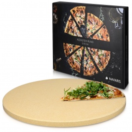 Navaris XL Pizza Stone - Στρογγυλή Πέτρινη Πλάκα Ψησίματος για Πίτσα - Brown (42560)