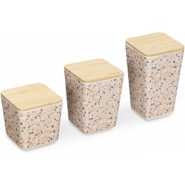 Navaris Terrazzo Bamboo Fiber Container Set of 3 - Σετ 3 Δοχεία / Κουτιά Αποθήκευσης με Καπάκι