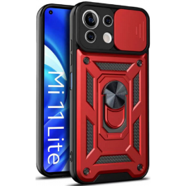 Bodycell Armor Slide - Ανθεκτική Θήκη Xiaomi Mi 11 Lite με Κάλυμμα για την Κάμερα & Μεταλλικό Ring Holder - Red (5206015014598)