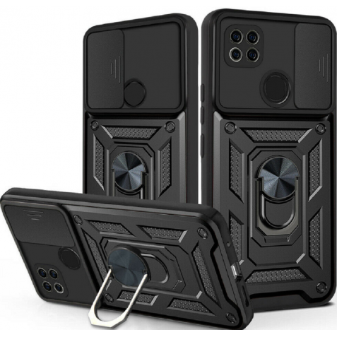 Bodycell Armor Slide - Ανθεκτική Θήκη Xiaomi Redmi 9C με Κάλυμμα για την Κάμερα & Μεταλλικό Ring Holder - Black (5206015012648)