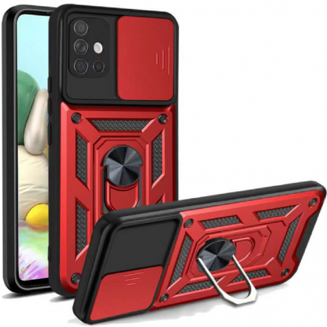 Bodycell Armor Slide - Ανθεκτική Θήκη Samsung Galaxy A71 με Κάλυμμα για την Κάμερα & Μεταλλικό Ring Holder - Red (5206015004766)