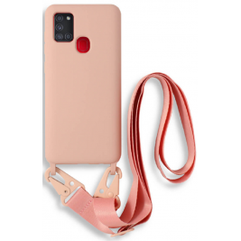Bodycell Θήκη Σιλικόνης με Λουράκι Λαιμού - Samsung Galaxy A21s - Pink (5206015001222)