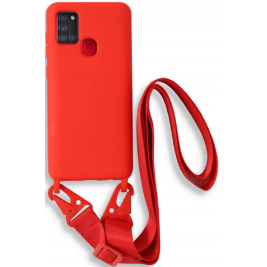 Bodycell Θήκη Σιλικόνης με Λουράκι Λαιμού - Samsung Galaxy A21s - Red (5206015001239)