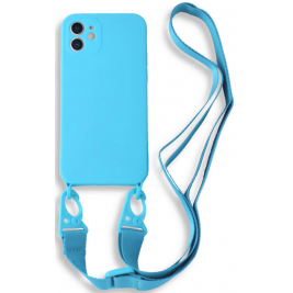 Bodycell Θήκη Σιλικόνης με Λουράκι Λαιμού - Apple iPhone 12 - Light Blue (5206015000195)