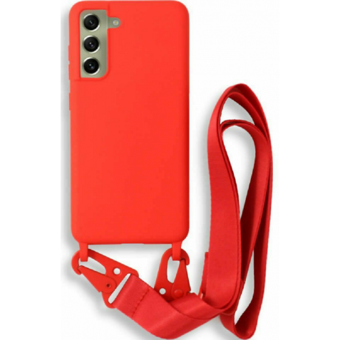 Bodycell Θήκη Σιλικόνης με Λουράκι Λαιμού - Samsung Galaxy S21 FE 5G - Red (5206015001819)