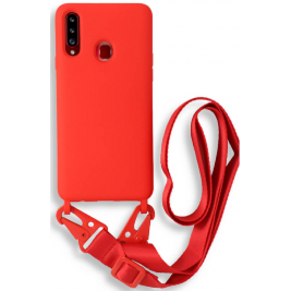 Bodycell Θήκη Σιλικόνης με Λουράκι Λαιμού - Samsung Galaxy A20s - Red (5206015001192)