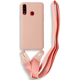 Bodycell Θήκη Σιλικόνης με Λουράκι Λαιμού - Samsung Galaxy A20s - Pink (5206015001185)