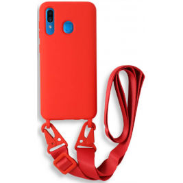 Bodycell Θήκη Σιλικόνης με Λουράκι Λαιμού - Samsung Galaxy A30 - Red (5206015001338)