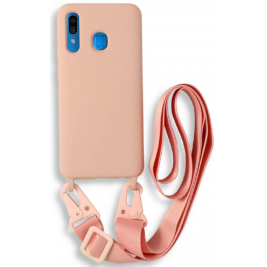 Bodycell Θήκη Σιλικόνης με Λουράκι Λαιμού - Samsung Galaxy A30 - Pink (5206015001321)