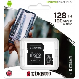Kingston Κάρτα Μνήμης Canvas Select Plus 128 GB microSDXC,Class 10, V10 (SDCS2/128GB) +Adapter