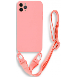 Bodycell Θήκη Σιλικόνης με Λουράκι Λαιμού - Apple iPhone 11 Pro Max - Pink (5206015000188)