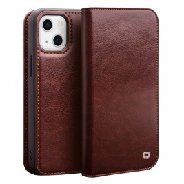 Θήκη iphone 14 genuine Leather QIALINO Classic Wallet Case-Brown