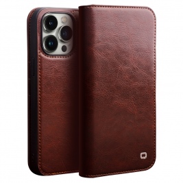 Θήκη iphone 14 Pro genuine Leather QIALINO Classic Wallet Case-Brown