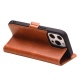 Θήκη iphone 14 Pro Max QIALINO Leather Magnetic Clasp Flip Case-Light Brown