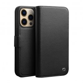 Θήκη iphone 14 Pro Max QIALINO Leather Magnetic Clasp Flip Case-Black