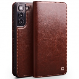 Θήκη Samsung Galaxy S22 genuine QIALINO Classic Leather Wallet Case-Brown