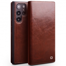 Θήκη Samsung Galaxy S22 Ultra genuine QIALINO Classic Leather Wallet Case-Brown