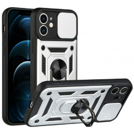 Bodycell Armor Slide - Ανθεκτική Θήκη Apple iPhone 12 με Κάλυμμα για την Κάμερα & Μεταλλικό Ring Holder - Silver (5206015013775)