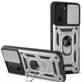 Bodycell Armor Slide - Ανθεκτική Θήκη Xiaomi Poco F3 με Κάλυμμα για την Κάμερα & Μεταλλικό Ring Holder - Silver (5206015014932)
