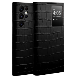 Θήκη Samsung Galaxy S22 Plus genuine QIALINO Leather Smart Auto Wake Up/Sleep View-Crocodile Black