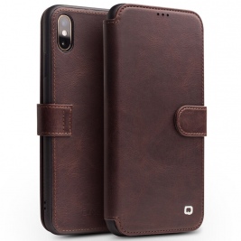 Θήκη iphone XR QIALINO Leather Magnetic Clasp Flip Case-dark brown