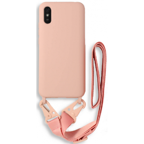 Bodycell Θήκη Σιλικόνης με Λουράκι Λαιμού - Xiaomi Redmi 9A / 9ΑΤ / 9i - Pink (5206015002854)