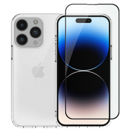 Vivid Σετ Διάφανη Θήκη Σιλικόνης & Full Face Tempered Glass - Apple iPhone 14 Pro - Transparent / Black (VIGELLY297GLASSBK)