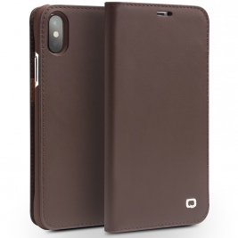 Θήκη iphone X genuine QIALINO Classic Leather Wallet Case-Dark brown