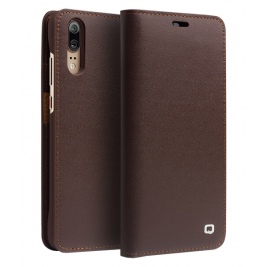 Θήκη Huawei P20 genuine QIALINO Business Classic Leather Wallet Case- Dark Brown