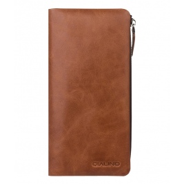 Θήκη Universal up to 6.5" genuine QIALINO Leather Phone Clutch Wallet-Brown