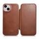 iCarer Curved Edge Oil Wax Leather Folio - Δερμάτινη MagSafe Flip Θήκη-Πορτοφόλι - Apple iPhone 14 Plus - Brown (AKI14220707-BN)