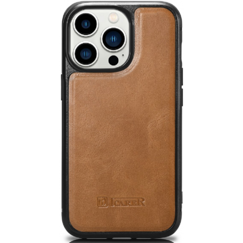 iCarer Oil Wax Leather Cover - Δερμάτινη Θήκη με TPU Bumper - Apple iPhone 14 Pro - Camel Tan (WMI14220718-TN)