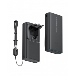 Veger PowerBank & Wall Adapter με Καλώδιο Type-C / Φορτιστής Τοίχου με 2 x USB-Α / 1 x Type-C-10000mAh-20W-Black (ACE100)